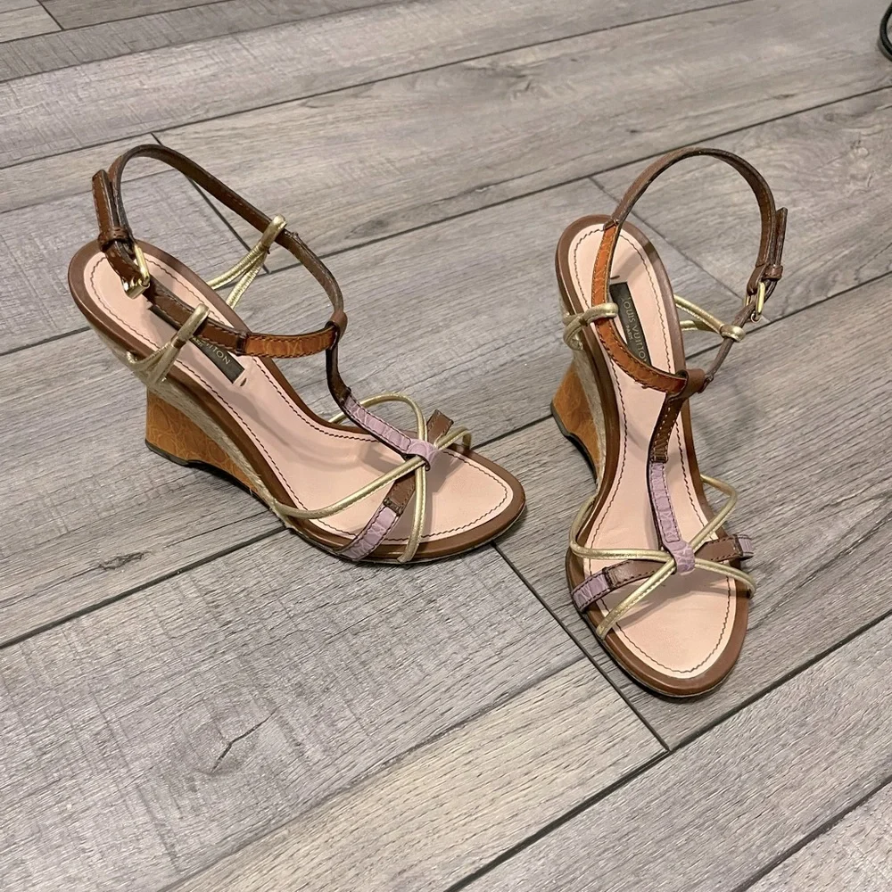 Vintage Louis Vuitton Wedge Sandals size 35.5 - Picture 1 of 9